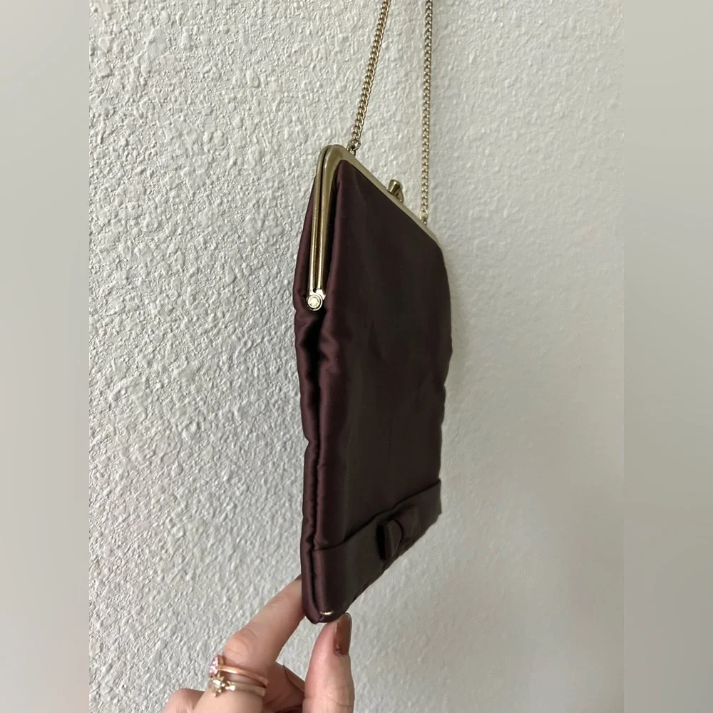 Vintage Unger Burgundy Satin Kiss Lock Clutch w/ Chain Strap - Picture 2 of 9